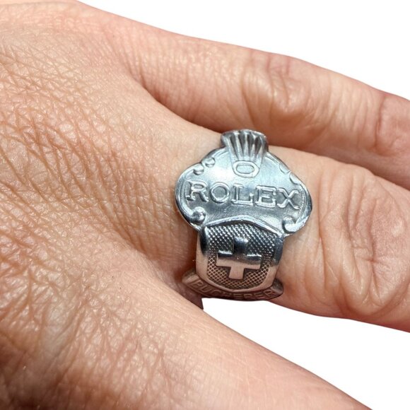 Vintage Rolex Bucherer Spoon Ring Switzerland Lausanne Silver-Plated Sz 8.5 - Picture 9 of 13
